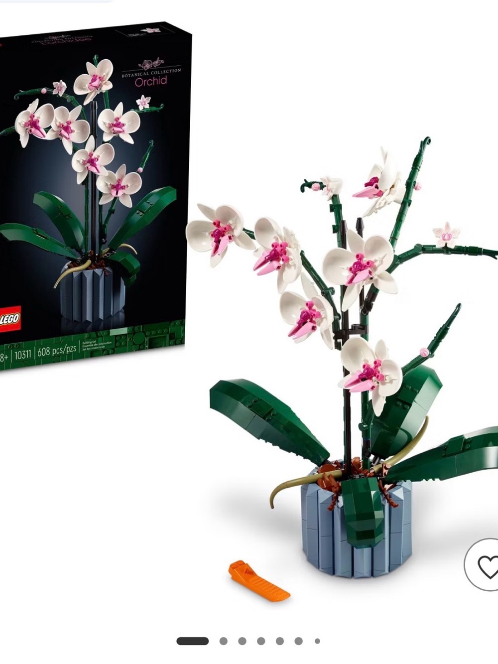 LEGO White and Pink Orchid with Dark Green Leaves